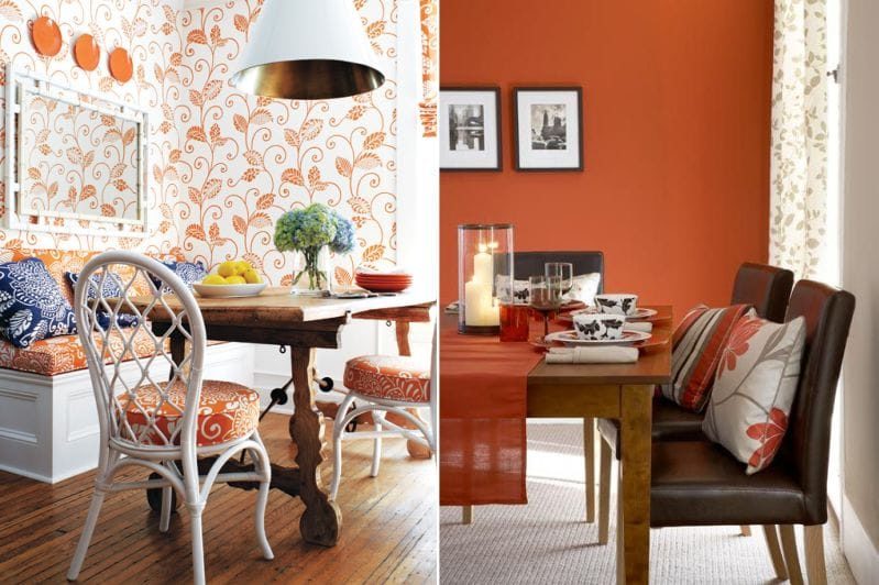 Orange and brown shades in the dining room interior