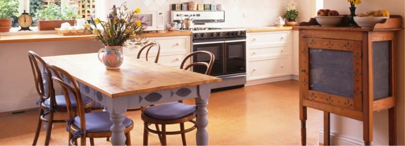 Cork floor in the interior of the kitchen