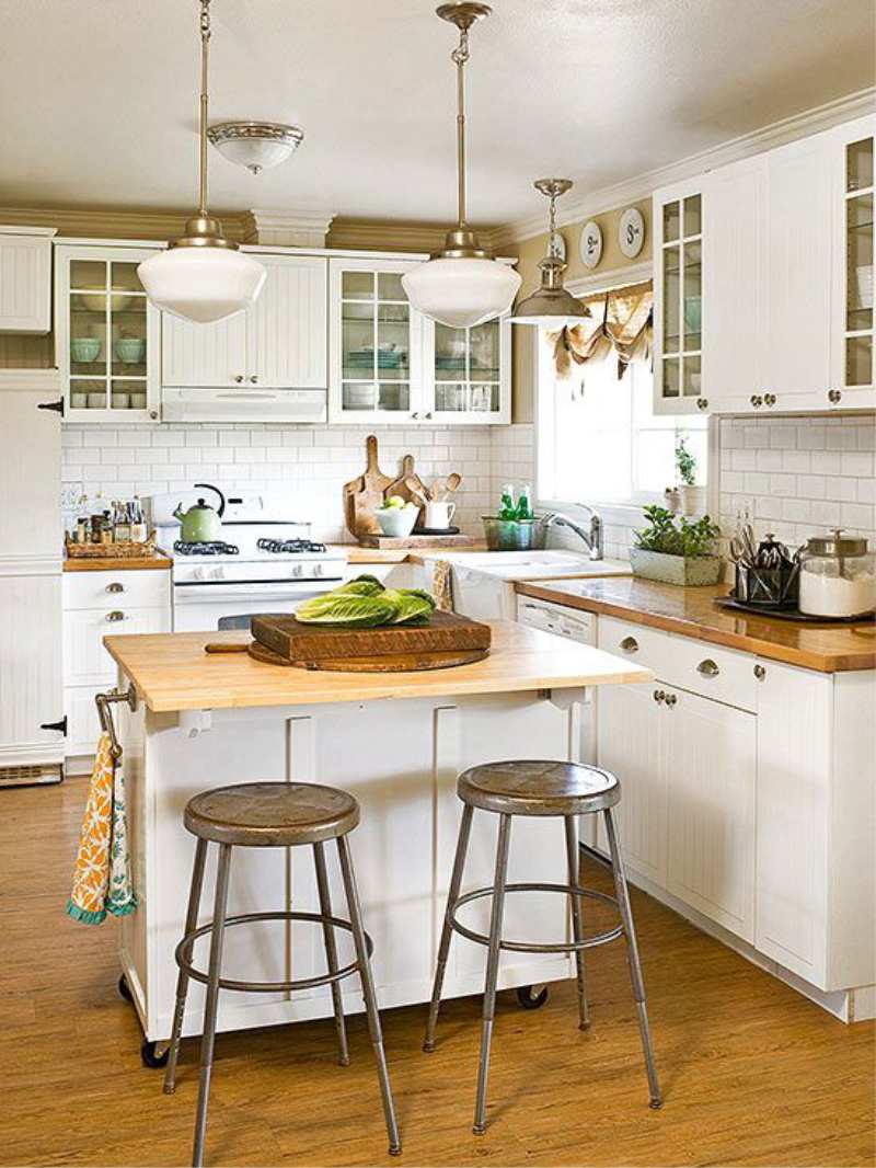 Cork floor in the interior of the kitchen in the style of country