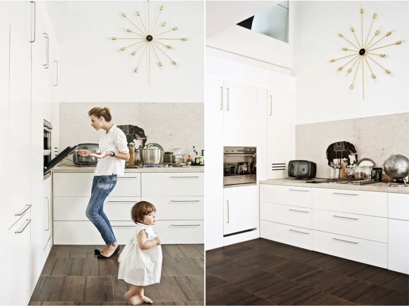 Cork floor in the interior of a modern kitchen