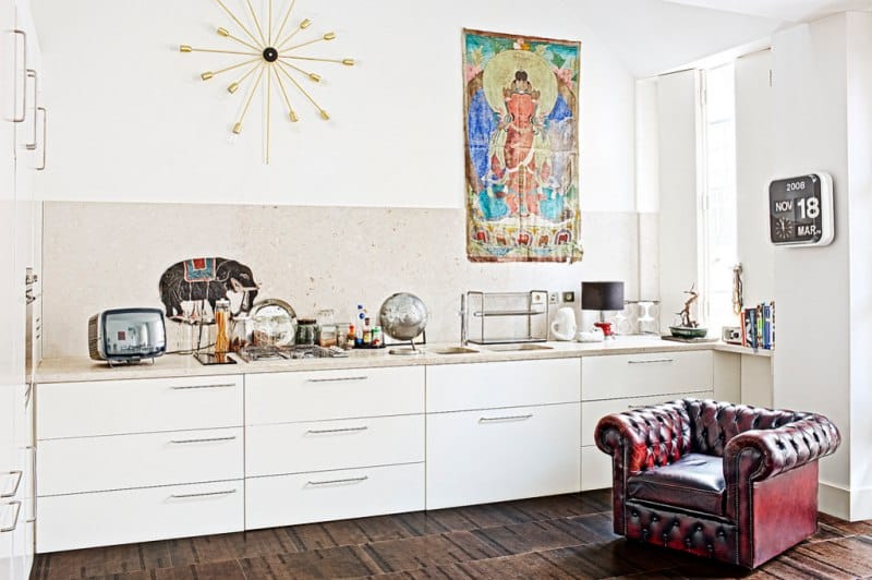 Cork floor in the interior of a modern kitchen