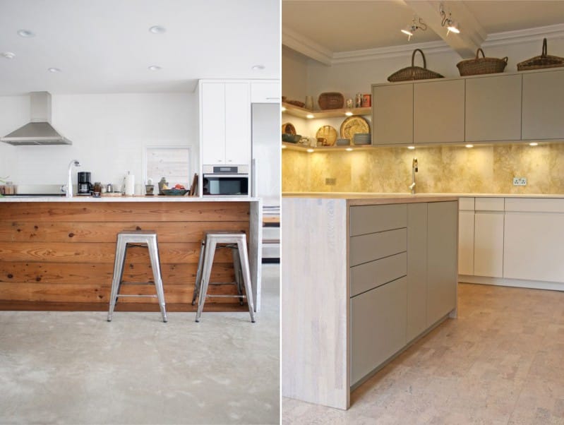 Cork floor in the interior of a modern kitchen