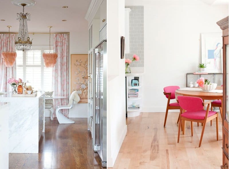 Pink and brown color in the interior of the kitchen