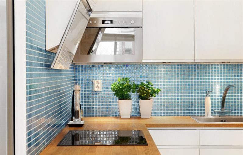 Blue apron in the interior of the kitchen