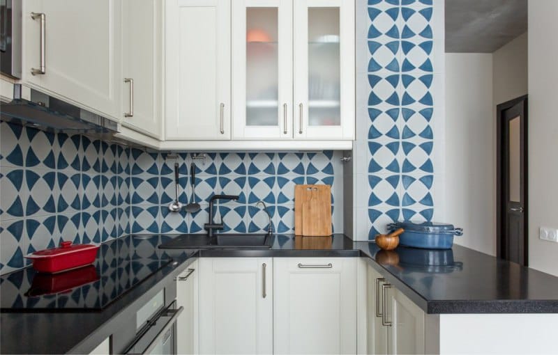 Blue apron in the interior of the kitchen