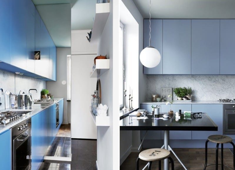 Blue kitchen set in the interior