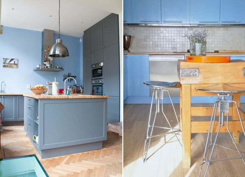 Blue kitchen set in the interior