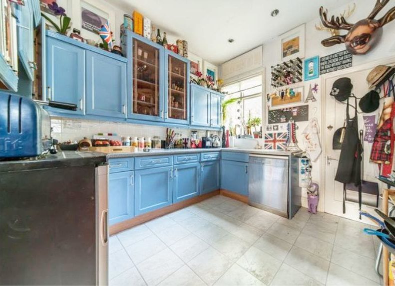 Blue kitchen set in the interior