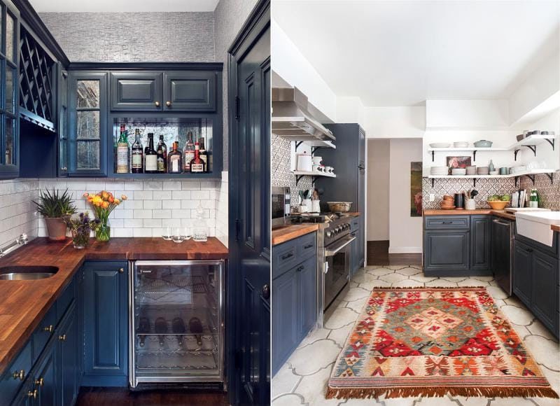 Blue kitchen set in the interior