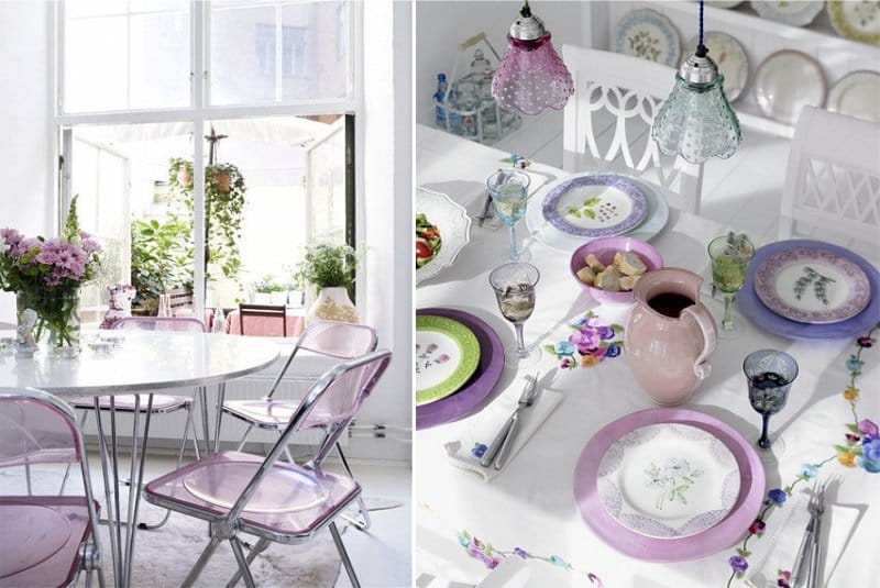 Lilac accents in the interior of the kitchen