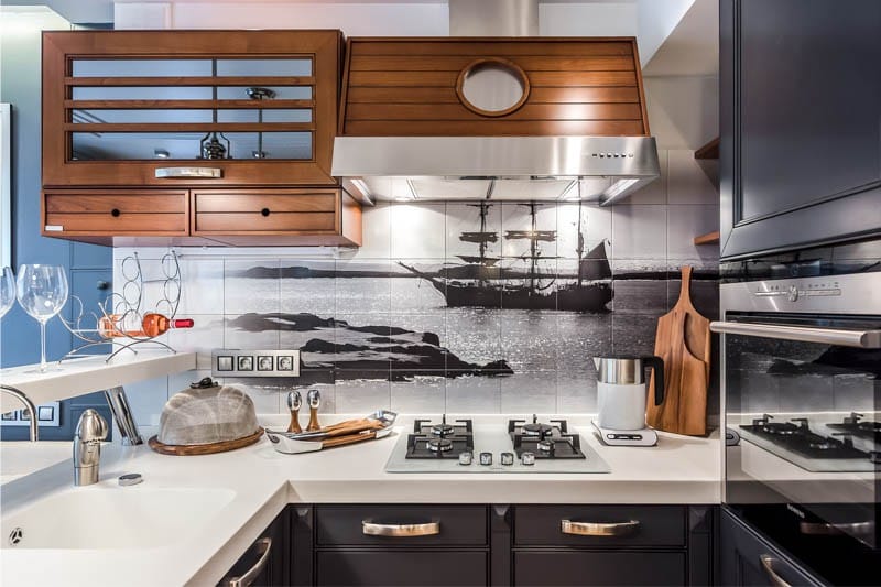 Dark blue kitchen in sea style