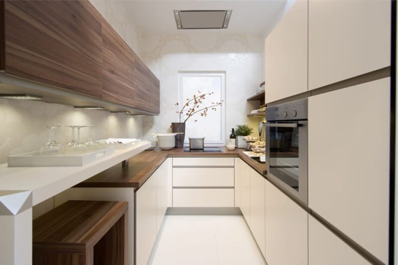 Vanilla and brown color in the interior of the kitchen