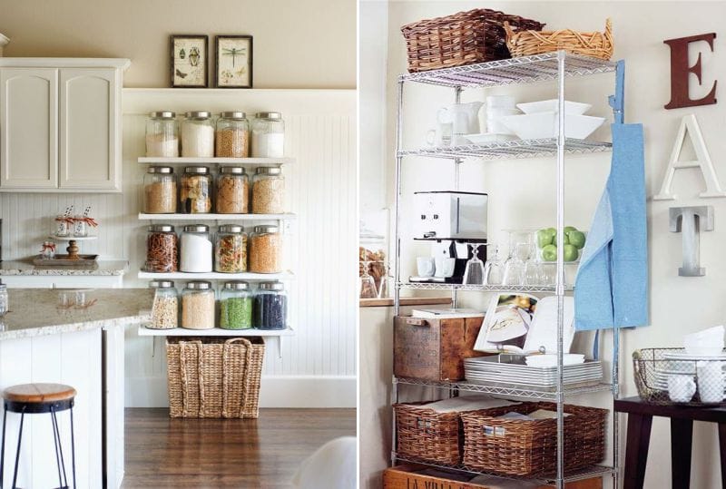 Storage organization on kitchen racks