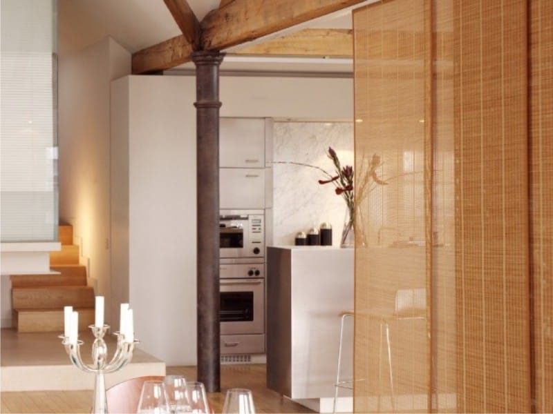 Bamboo panel curtains in the kitchen interior