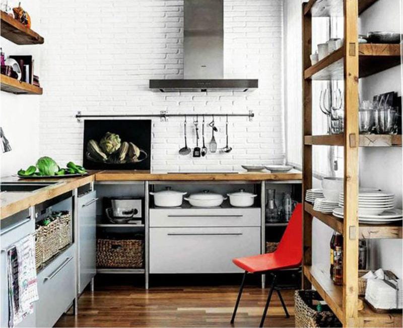 Rack in the interior of a small kitchen