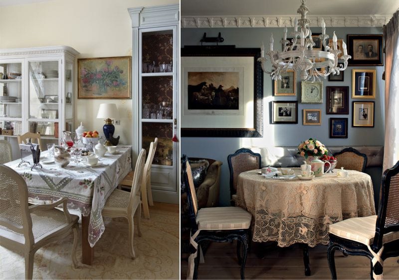 The decor of the dining area in the style of Russian manor