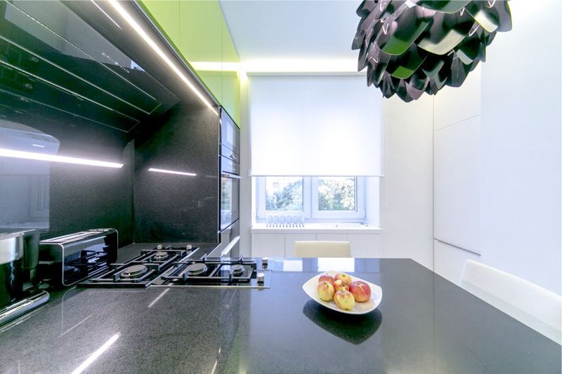 Household appliances mini-format in the interior of the kitchen 8 square meters. meters