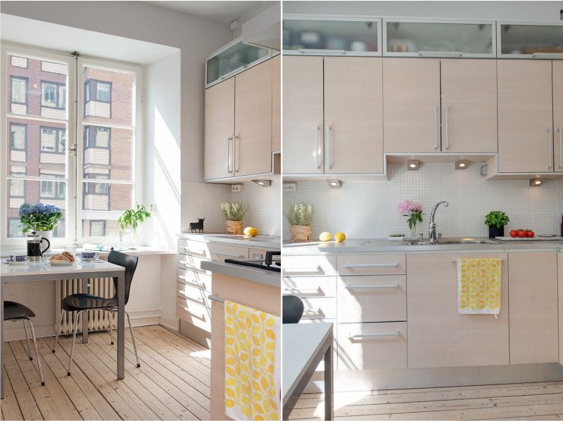 The interior of a small kitchen with high-set