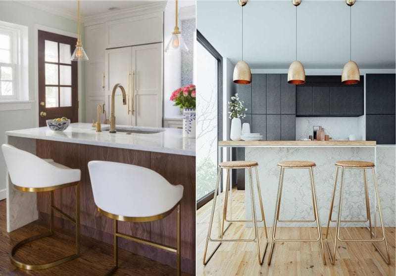 Golden chairs in the kitchen interior