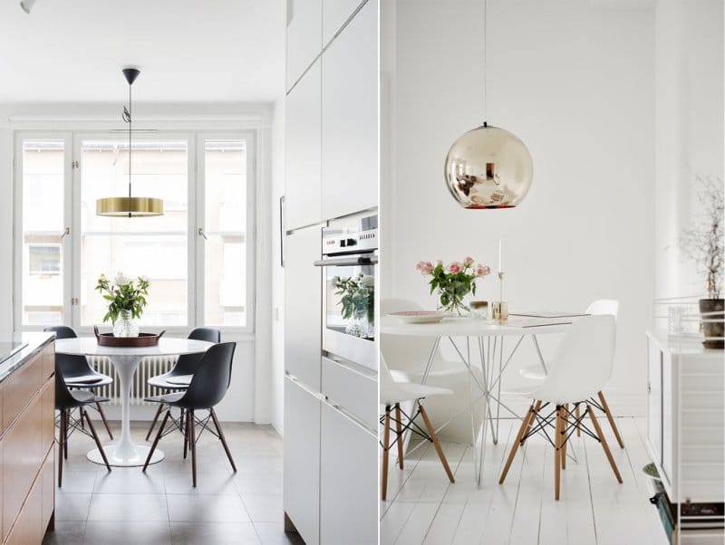 Golden lamps in the kitchen interior