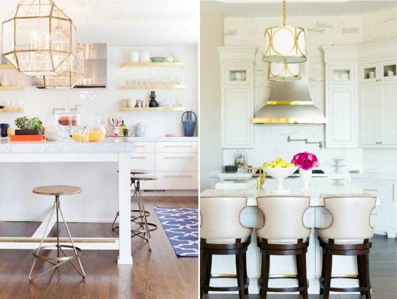 Golden lamps in the kitchen interior