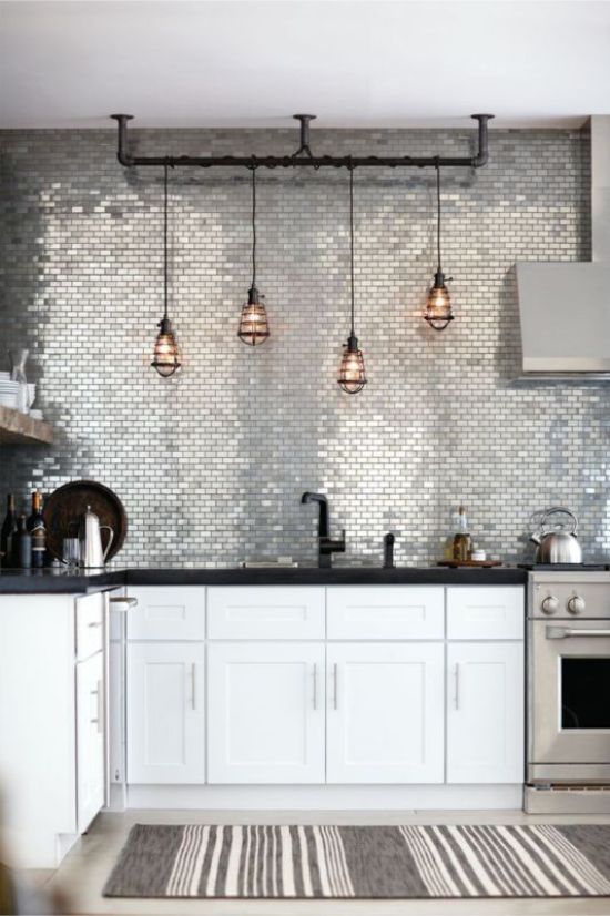 Mirror mosaic in the interior of the kitchen