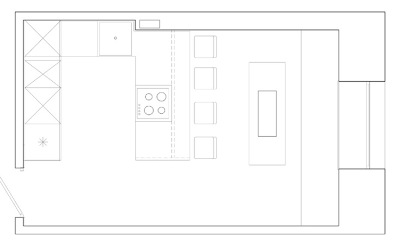 Plan van de schiereilandkeuken