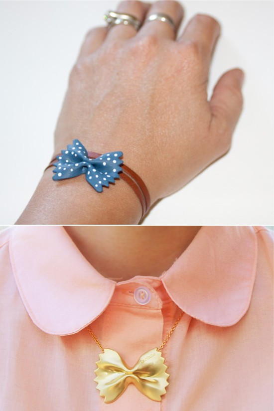 Bracelet and necklace from pasta bows