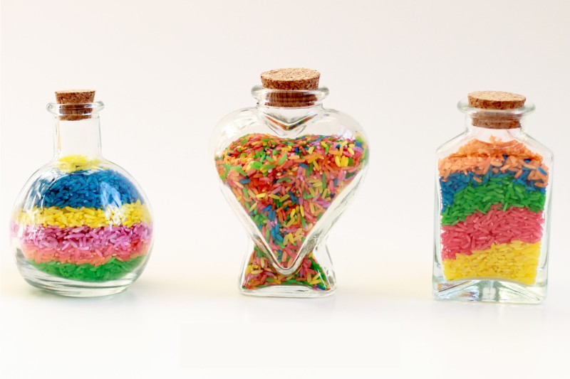 Decorative Bottles with Dyed Rice