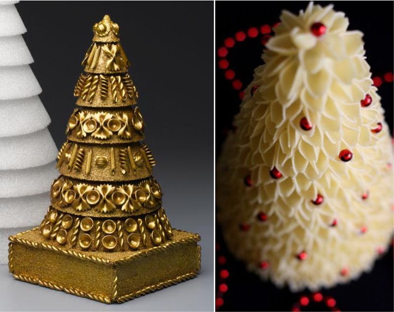 Christmas tree of different pasta and a tree of shells