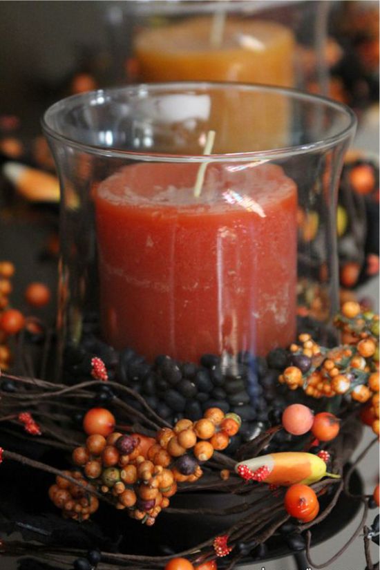 Candlesticks in the autumn table setting