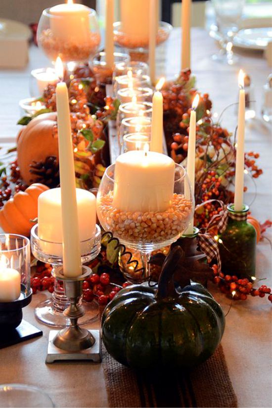 Candlesticks in the autumn table setting