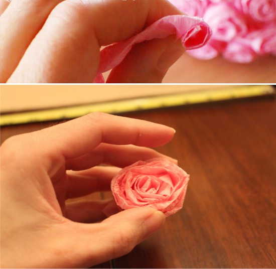 Making a rosebud from corrugated paper