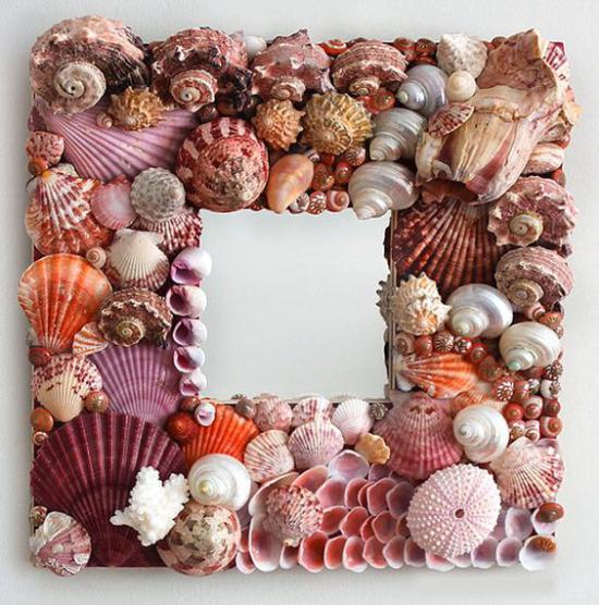 Frame for a decorative mirror from shells