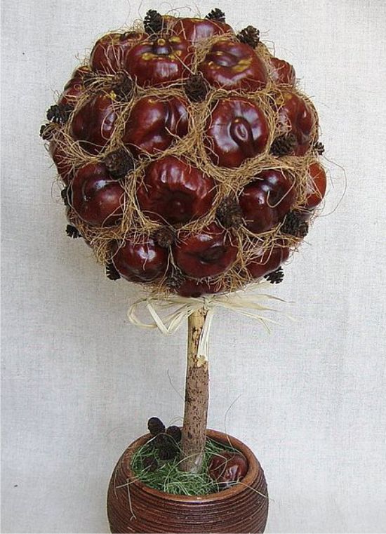 Chestnut, pine cone and sisal topiary