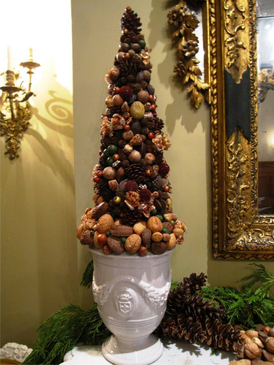 Topiary of nuts, cones, berries