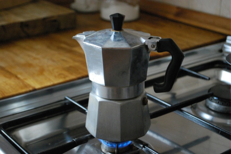 Geyser coffee maker on the stove