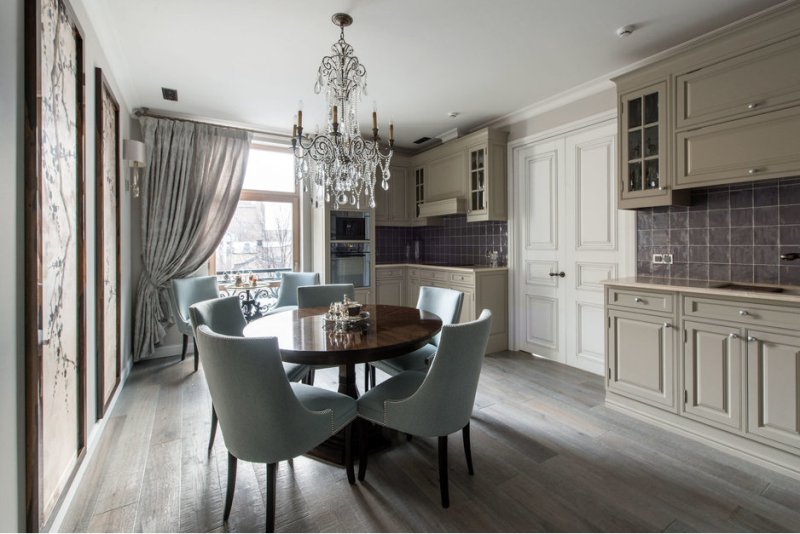 Kitchen-dining room of 20 square meters. m in brown tones