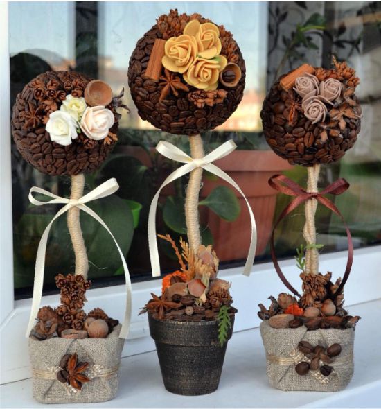 Coffee Topiary Decorated With Flowers