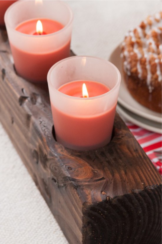 Candlestick made of wood, covered with stain