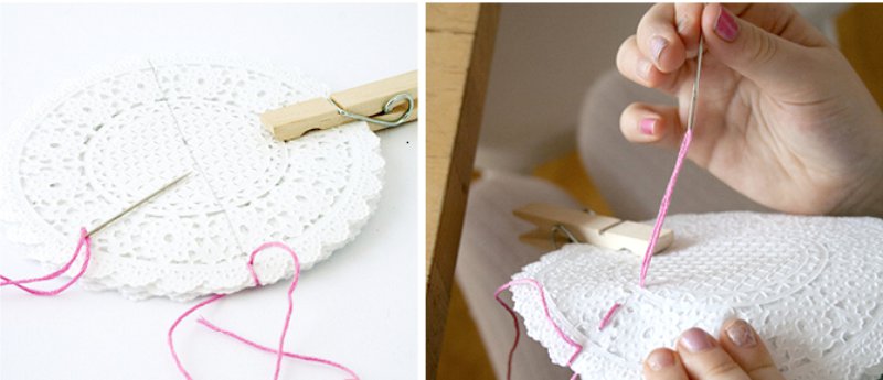 Bowl of openwork napkins for cake