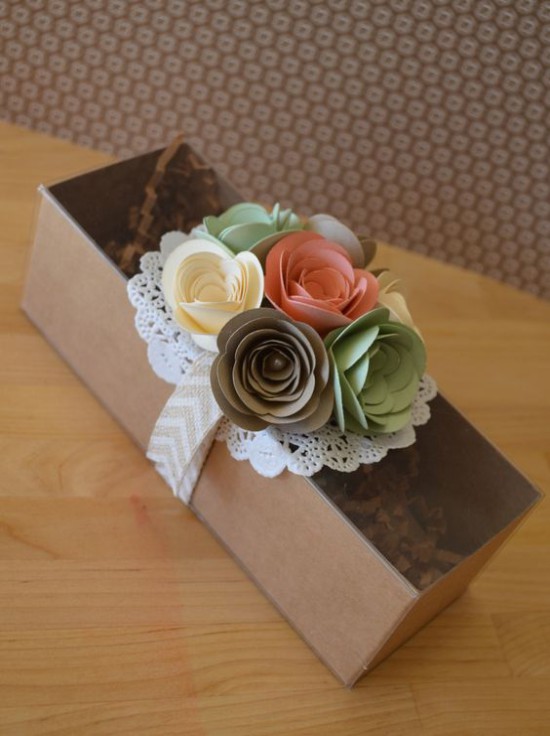 Gift wrapping with paper flowers