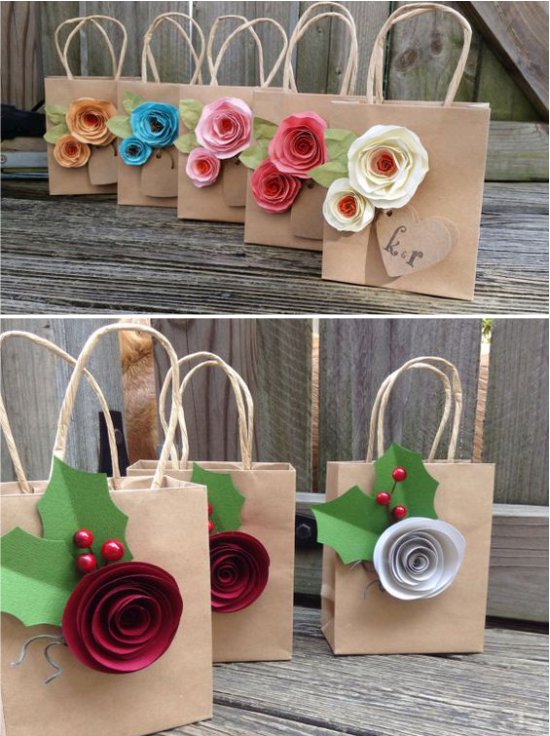 Gift wrapping with paper flowers