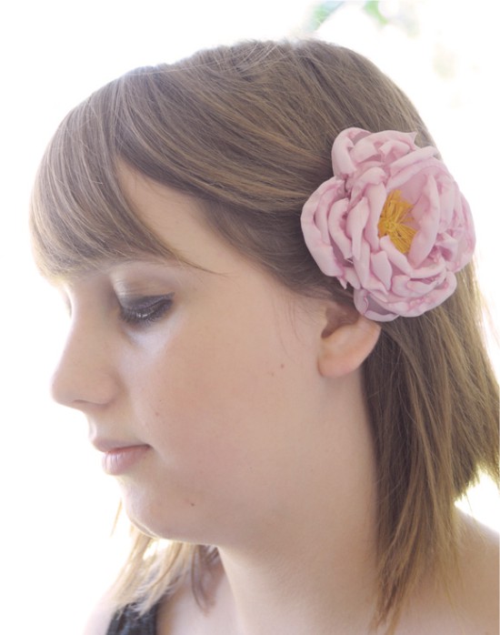 Peony fabric as a hair accessory