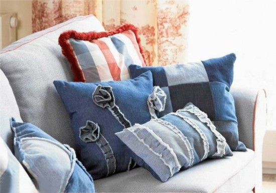 Denim flowers cushions