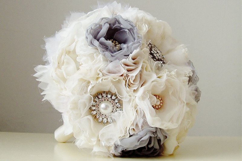 Wedding bouquet of flowers from ribbons