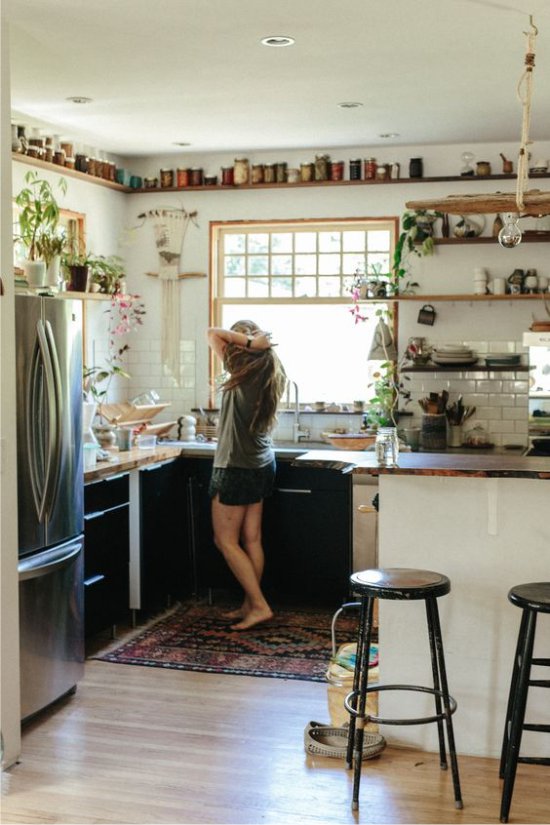 Open shelves in eco-style kitchen