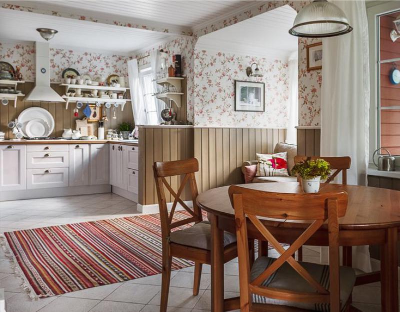 U-shaped layout in the kitchen in the country house