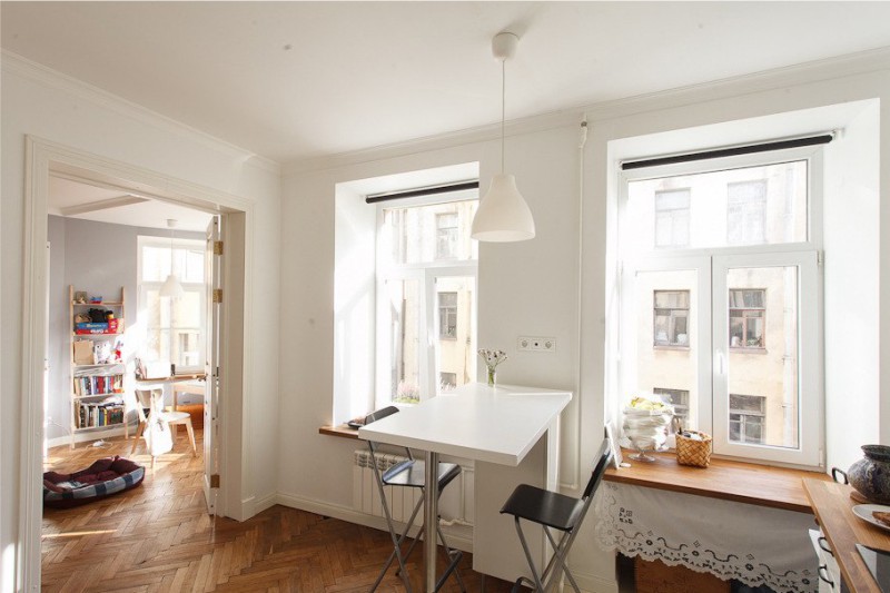 Geyser in the interior of the kitchen with white walls