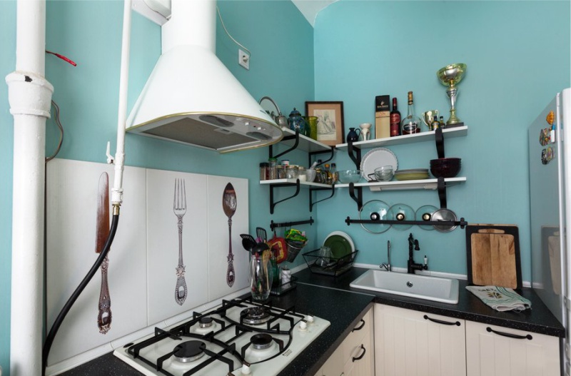 Kitchen interior with gas stove in country style